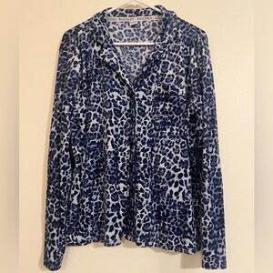 Badgley Mischka Studio Women’s 2pc Pajama Set Size Large Blue Leopard Print